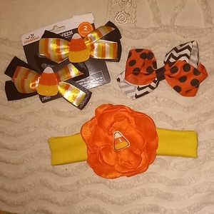 Halloween Candy Corn Bow Barrett and Head Band Bundle